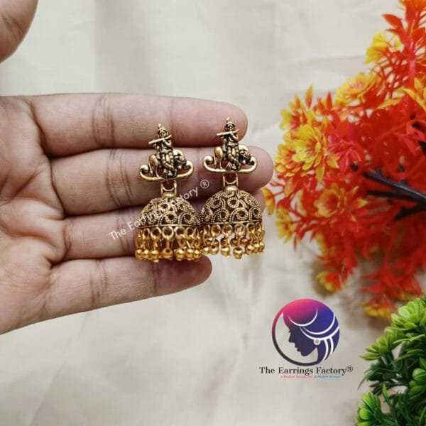 Traditional Krishna Silver | Golden Jhumka - Image 3