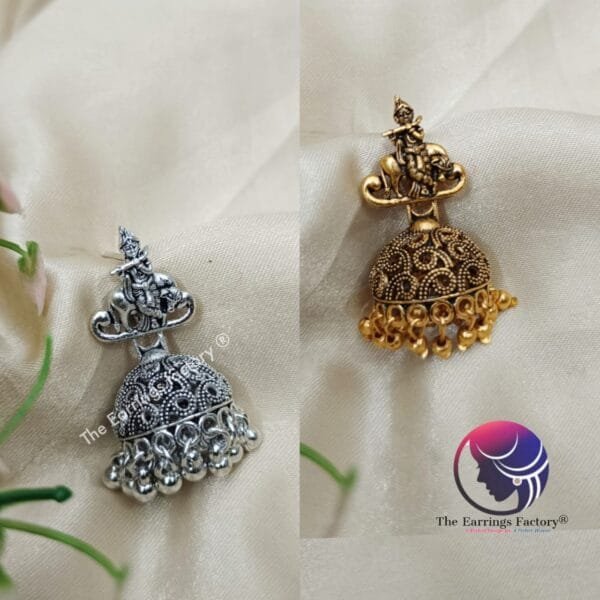 Traditional Krishna Silver | Golden Jhumka - Image 2