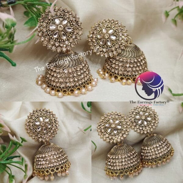 Traditional Weightless Golden Stone Jhumka
