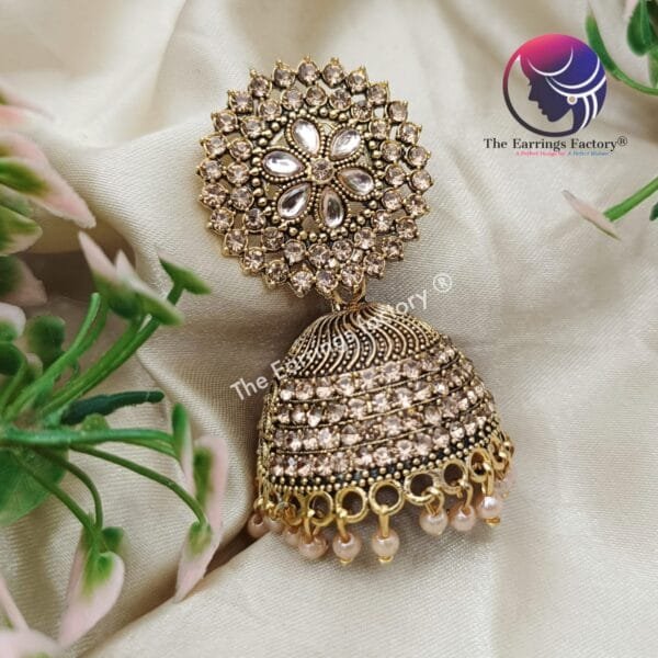 Traditional Weightless Golden Stone Jhumka - Image 3