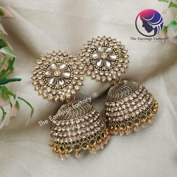 Traditional Weightless Golden Stone Jhumka - Image 4