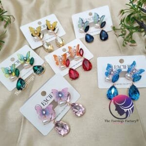 Premium Western Butterfly Crystal Stone Drop Earrings