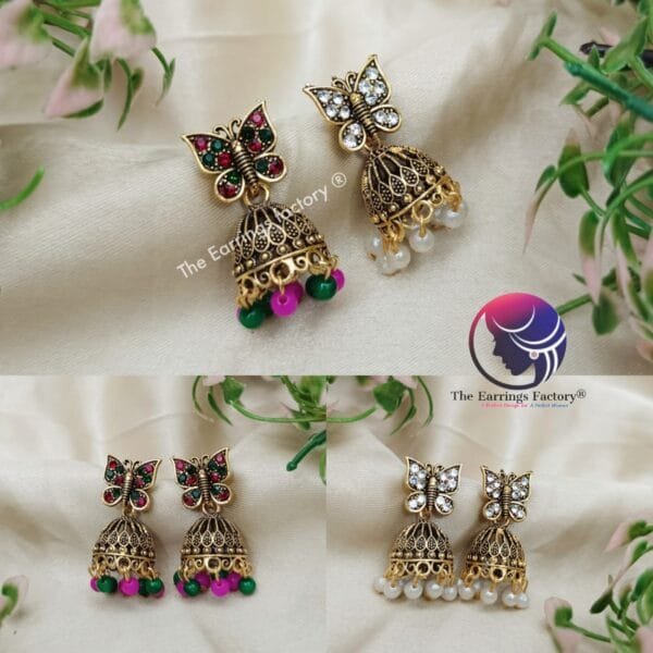 Traditional Golden Butterfly Stone Jhumka