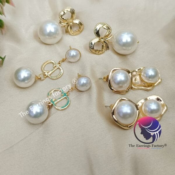 Western Golden Pearl Ball Drop Earrings - Image 2