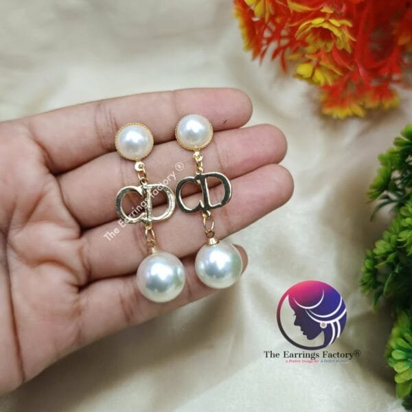 Western Golden Pearl Ball Drop Earrings - Image 4