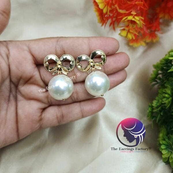 Western Golden Pearl Ball Drop Earrings - Image 3