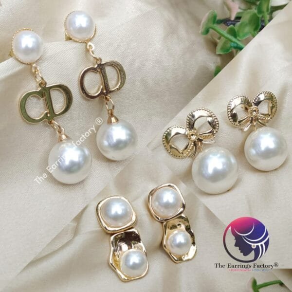 Western Golden Pearl Ball Drop Earrings