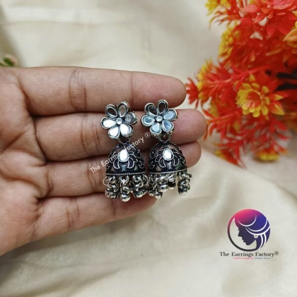 Trending Floral Stone Silver Jhumka - Image 2