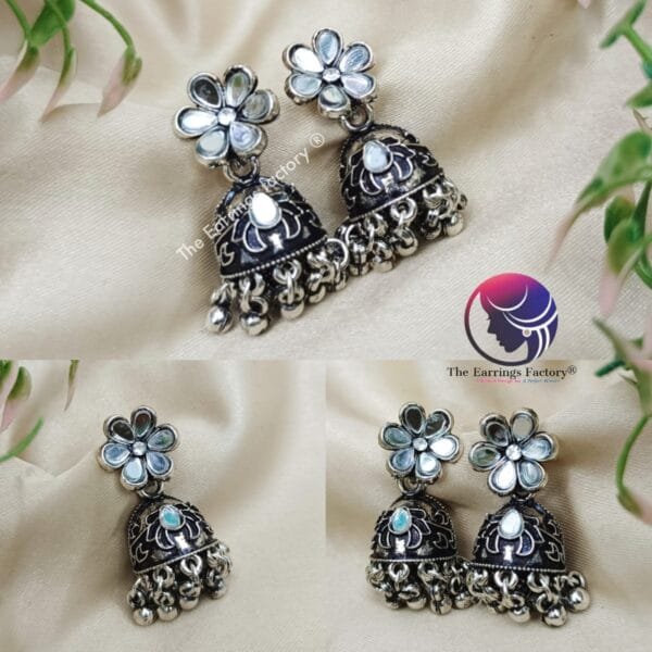 Trending Floral Stone Silver Jhumka