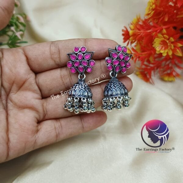 Trending Silver Stone Jhumka - Image 3