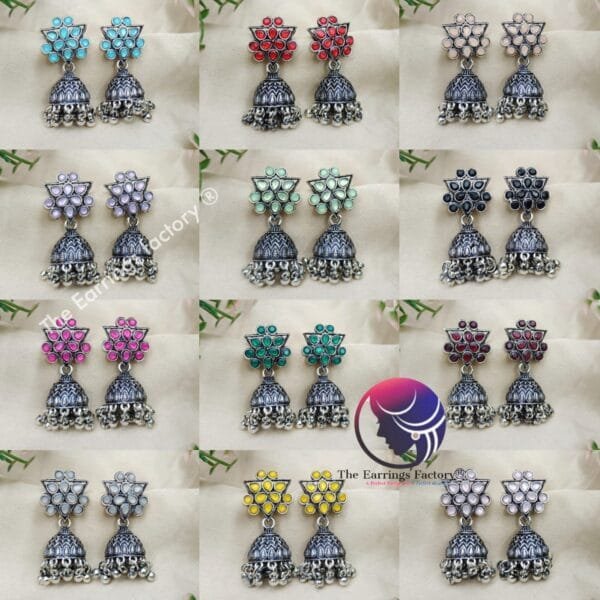 Trending Silver Stone Jhumka - Image 2