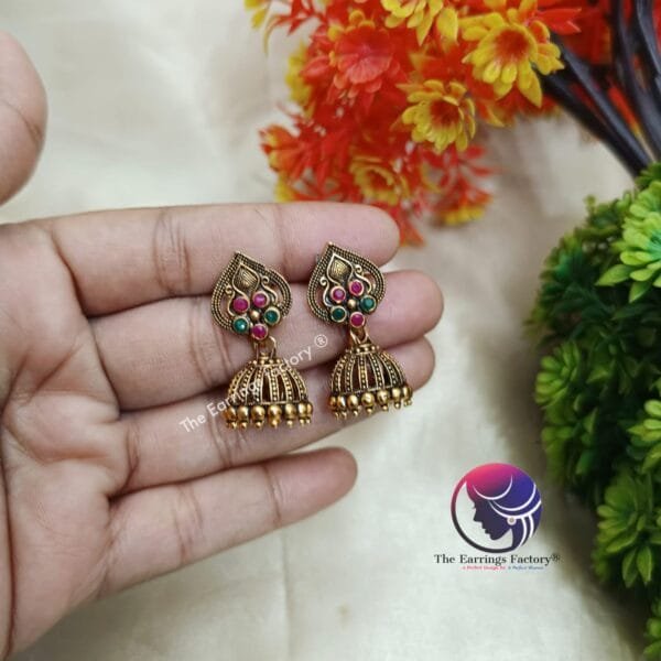 Traditional Golden Stone Jhumka - Image 3