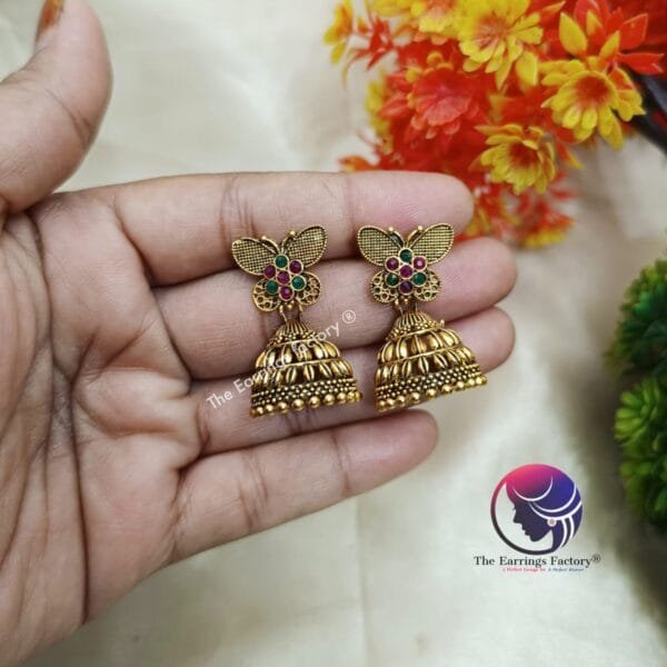 Traditional Golden Stone Jhumka - Image 4