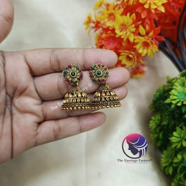 Traditional Golden Stone Jhumka - Image 5