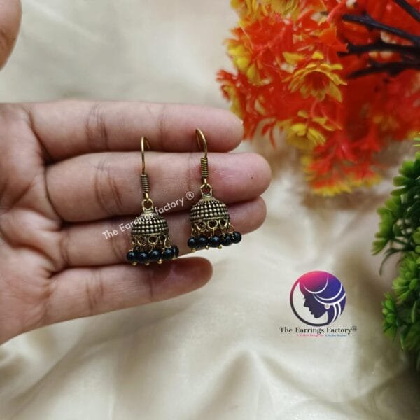 Antique Golden Colour Beads Hook Jhumka - Image 3