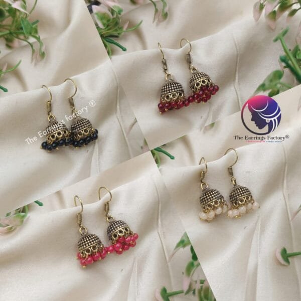 Antique Golden Colour Beads Hook Jhumka - Image 2