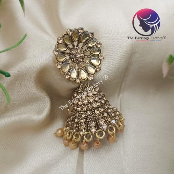 Traditional Weightless Golden Stone Jhumka - Image 4