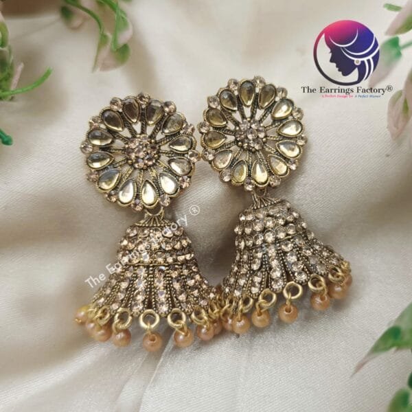 Traditional Weightless Golden Stone Jhumka - Image 3