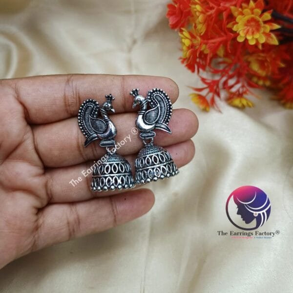 Trending Silver | Golden Peacock Jhumka - Image 3