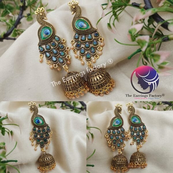 Traditional Golden Peacock Long Jhumka