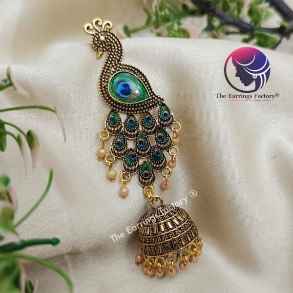 Traditional Golden Peacock Long Jhumka - Image 3