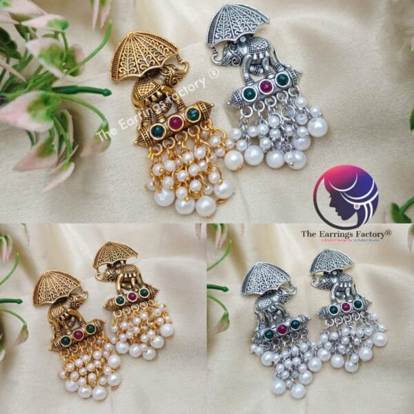 Traditional Golden | Silver Pearl Beads Elephant Studs