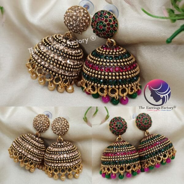 Traditional Golden | Multi Stone jhumka