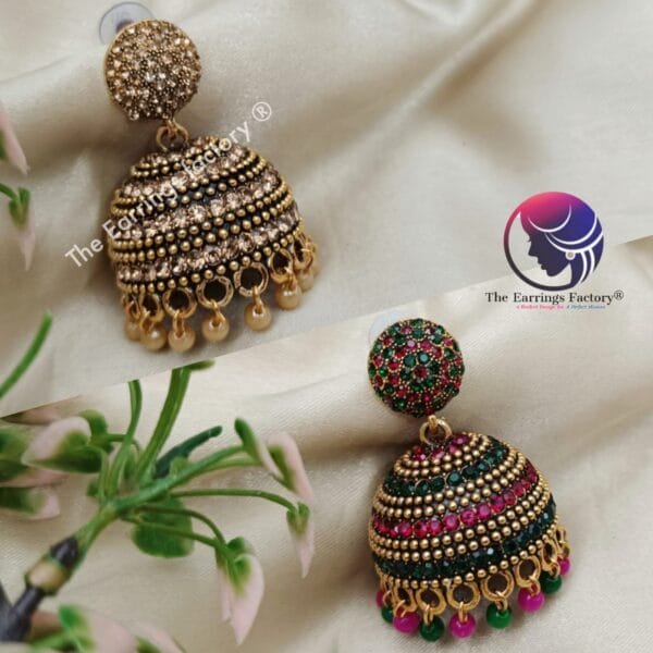 Traditional Golden | Multi Stone jhumka - Image 2