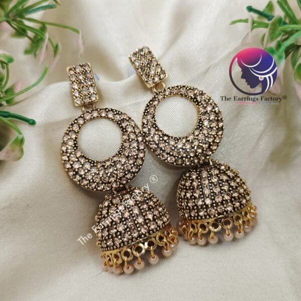 Traditional Golden Stone Long Jhumka - Image 2