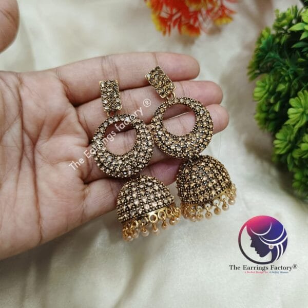 Traditional Golden Stone Long Jhumka - Image 4