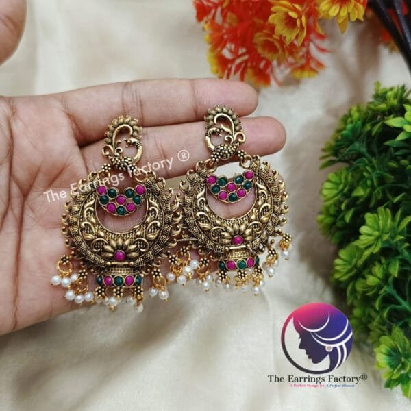 Traditional Golden Peacock Multi Stone Big Stud Earrings - Image 3