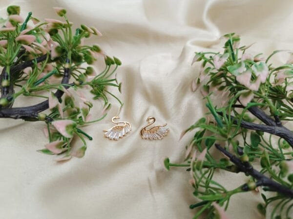 Daily Wear Golden Stone swan Studs - Image 4