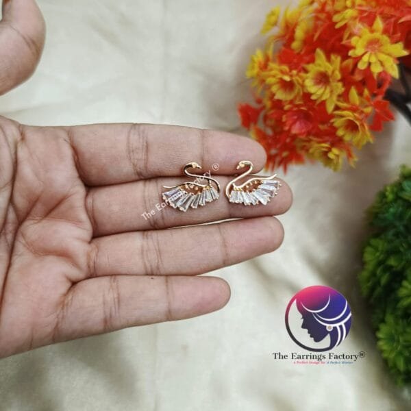 Daily Wear Golden Stone swan Studs - Image 2