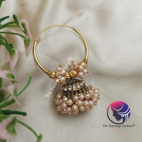 Traditional Golden Hoop Ring Jhumka - Image 3