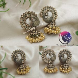 Traditional Golden Peacock Pearl jhumka