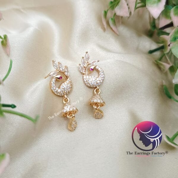 Daily Wear Golden Peacock Stone Jhumka - Image 4