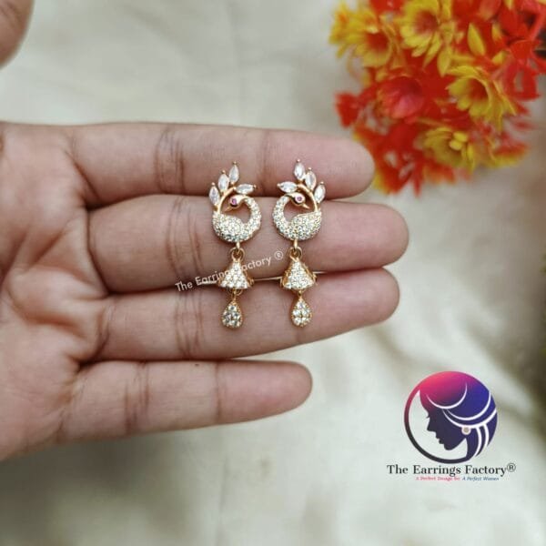 Daily Wear Golden Peacock Stone Jhumka - Image 2