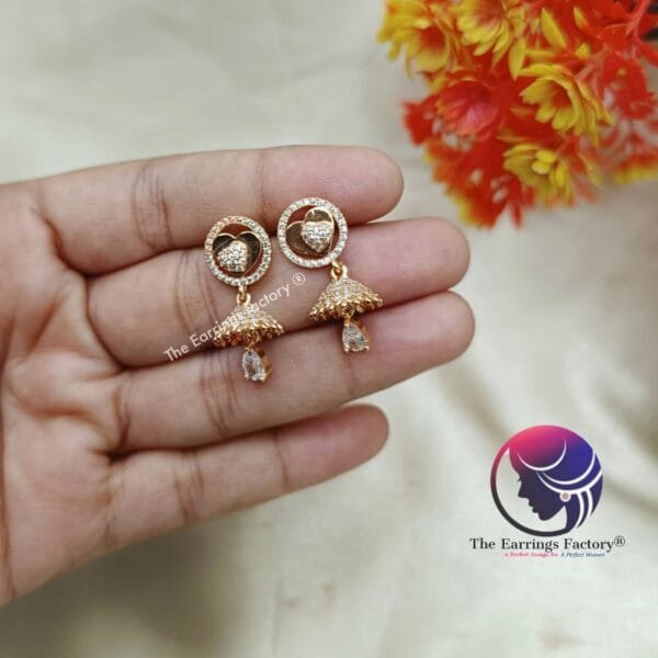 Daily Wear Golden Stone Jhumka - Image 2