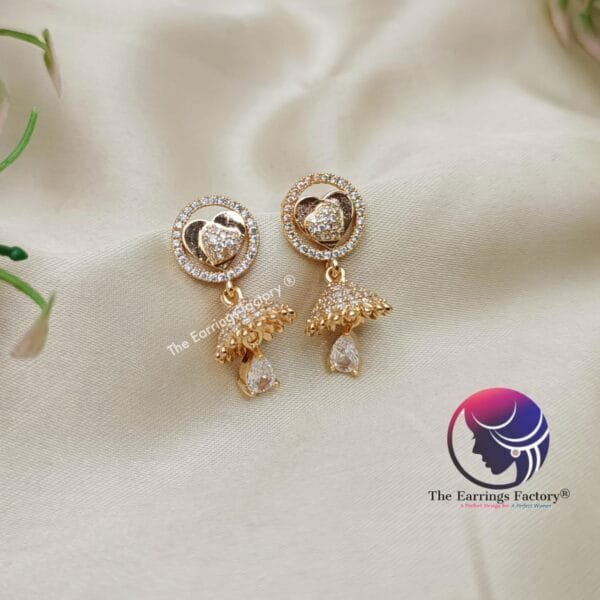 Daily Wear Golden Stone Jhumka - Image 3