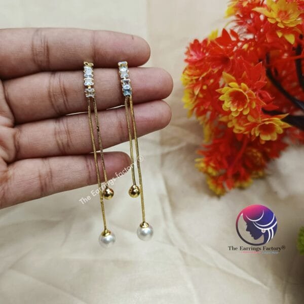 Western Pearl Drop Golden Long Earrings - Image 2