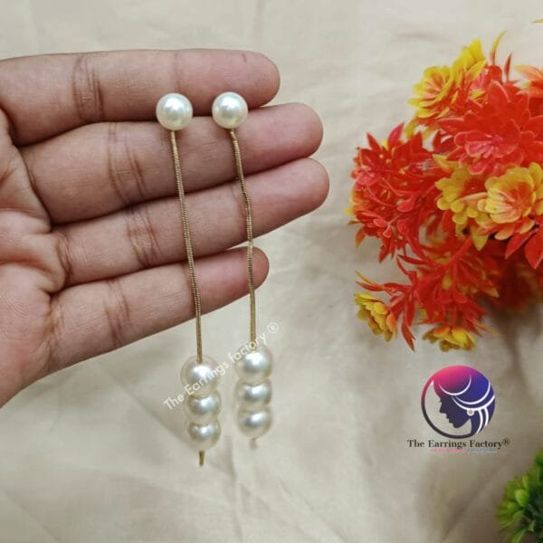 Western Pearl Drop Golden Long Earrings - Image 4