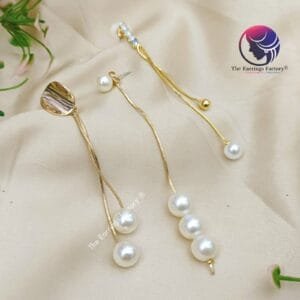 Western Pearl Drop Golden Long Earrings