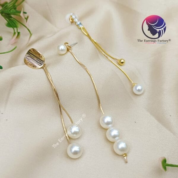Western Pearl Drop Golden Long Earrings