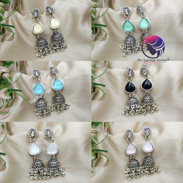 Fancy Silver Stone Jhumka - Image 2