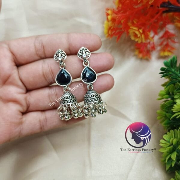 Fancy Silver Stone Jhumka - Image 3