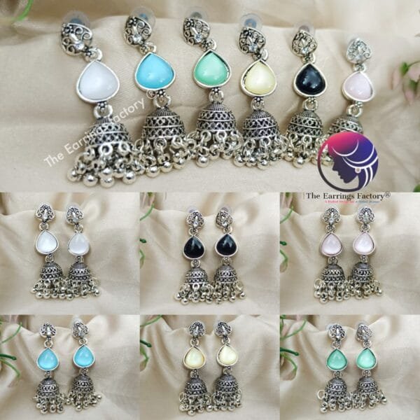 Fancy Silver Stone Jhumka