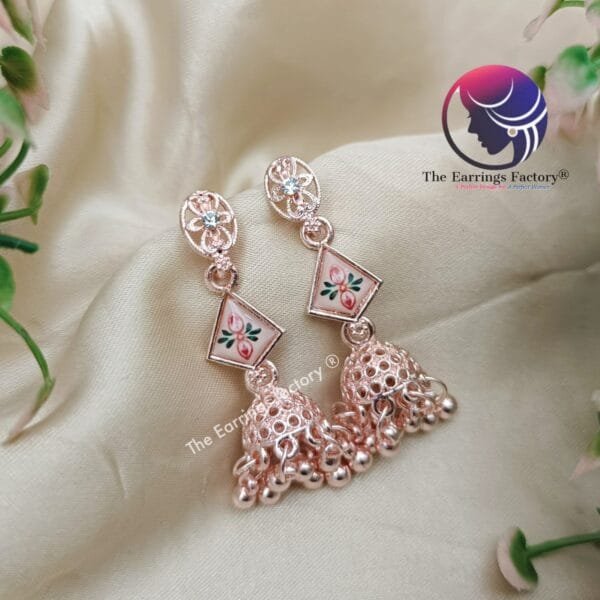 Fancy Rose Gold Stone Jhumka - Image 2