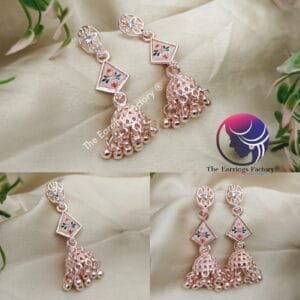 Fancy Rose Gold Stone Jhumka