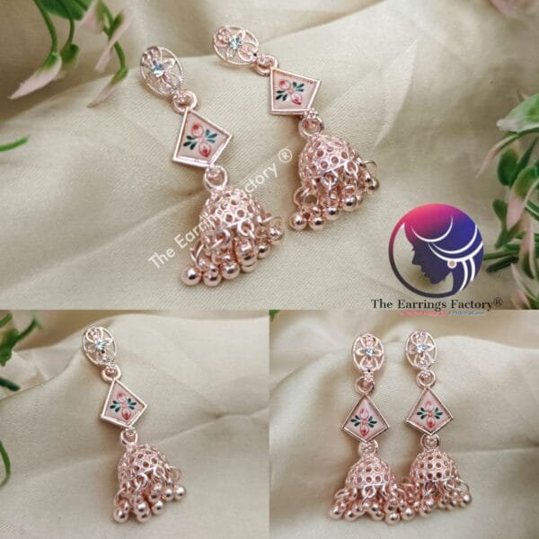 Fancy Rose Gold Stone Jhumka