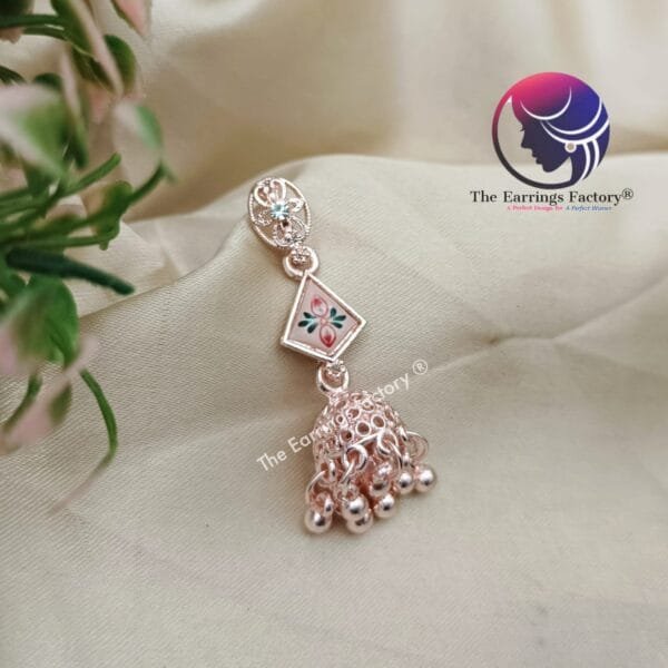 Fancy Rose Gold Stone Jhumka - Image 3